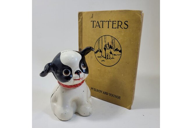 1930's Cast Iron Hubley "FIDO" Black And White Puppy Dog Coin Bank & "Tatters"