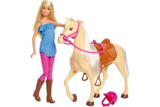Barbie Doll & Horse Set, Blonde Fashion Doll in Riding Outfit & Lt Brown Horse