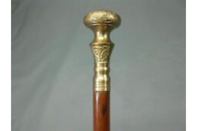 NEW SOLID ANTIQUE SOLID BRASS HANDLE WOODEN WALKING STICK CANE...
