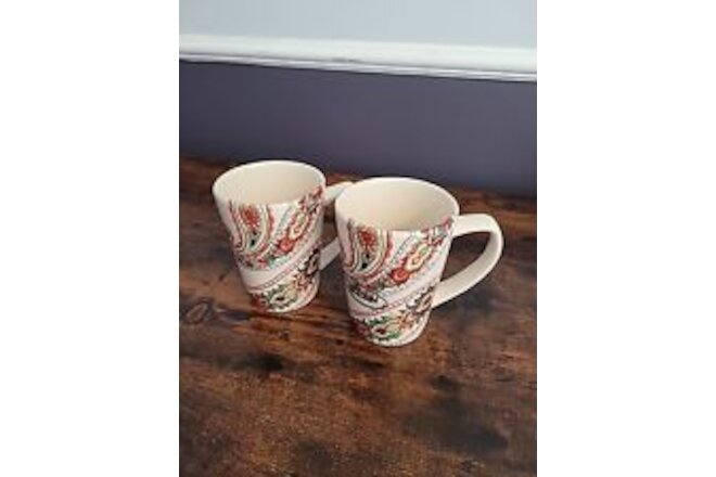 Tabletops Gallery Set of 2 Hand Painted Multi Paisley 16 oz. Coffee Cups New