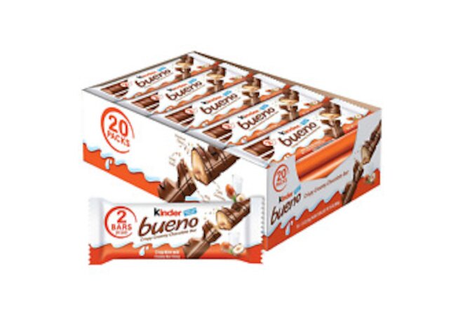 Kinder Bueno, Milk Chocolate and Hazelnut Cream, Bulk 20 Pack, 2 Individually Wr