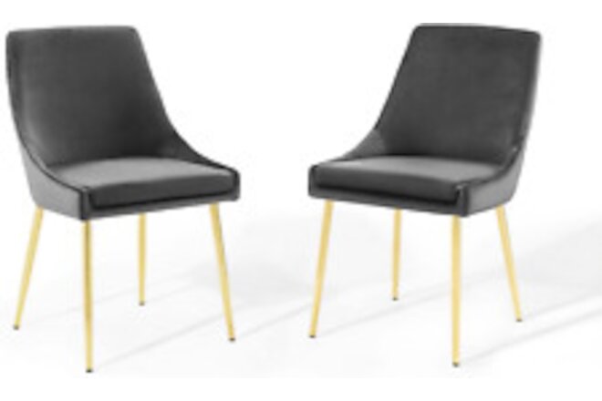 Viscount Performance Velvet Dining Chairs - Set of 2, Gold Charcoal
