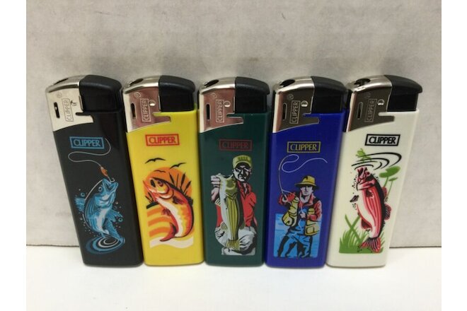 Clipper Lighters Fishing Themed Refillable Lighters, Lot of 5, Rare, FREE SHIP