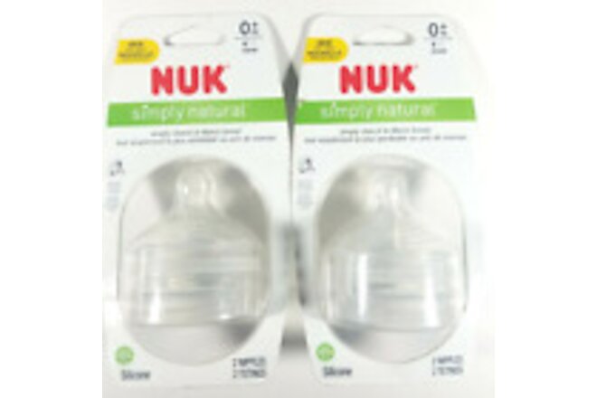 NUK Simply Natural Slow Flow Bottle Nipples *2 PACKAGES OF 2 NIPPLES EACH* NEW