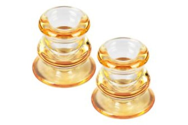 Amber Glass Candlestick Holders, Set of 2 Taper Candle Holders for Wedding, D...