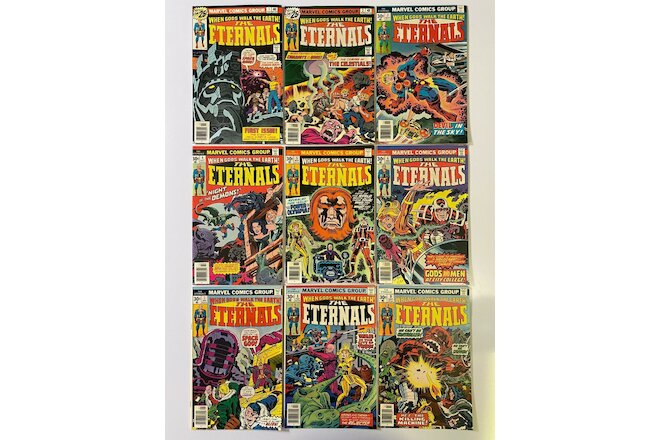 Eternals #1 thru #9, FN/VF or better, off-white pages (1st app of the Eternals)