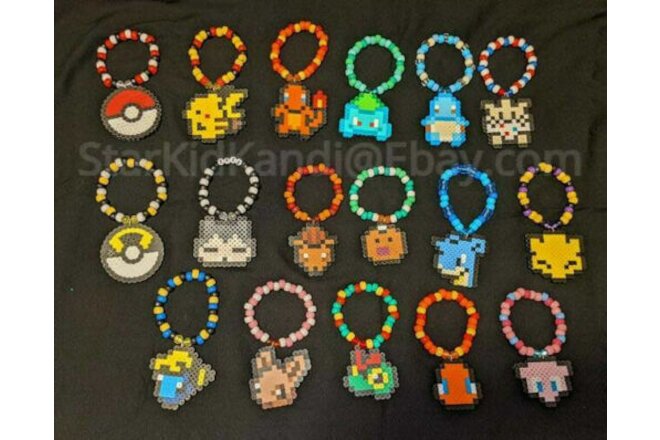 6 Lot Pokemon Perler Kandi Bracelets EDM EDC Mardigra Festival Rave FREE SHIP
