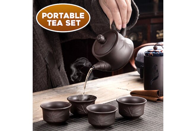 Portable Chinese Tea Travel Set Ceramic Portable Teapot Cups Caddy Carry Bag US