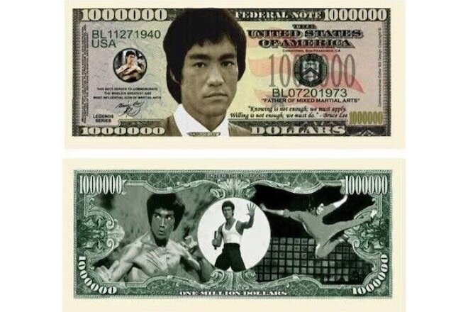 Bruce Lee Collectible Pack of 25 Funny Money Novelty 1 Million Dollar Bills