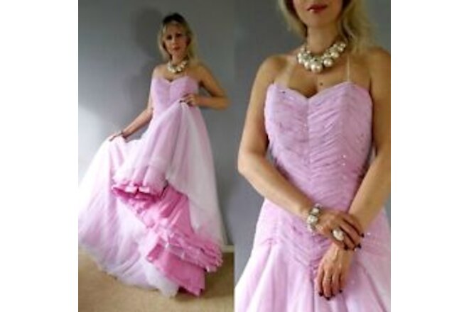 Alfred Angelo Pink PRINCES BEADED Ruched Wedding Prom Ball Evening MAXI Dress