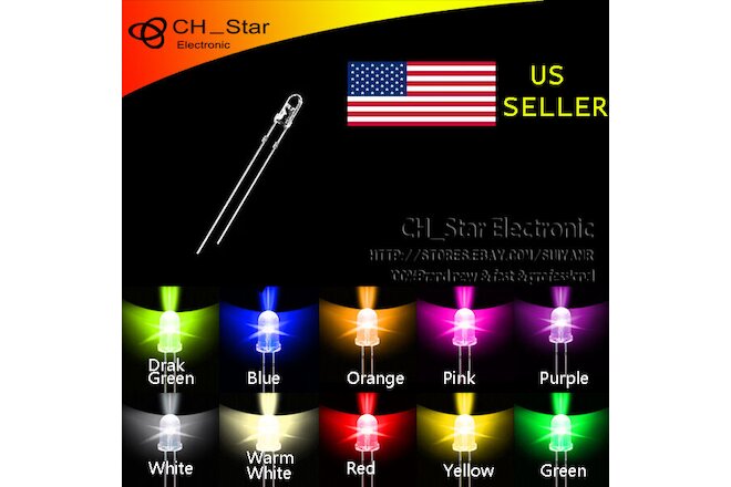10colors 200pcs 3mm Led Diodes Water Clear Red Green Blue Yellow White Mix Kits