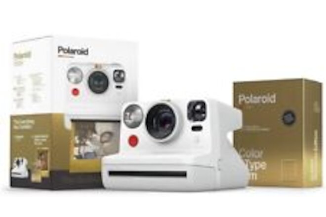Polaroid Now I-Type Instant Camera White+Gold Film Bundle Everything Box 6185