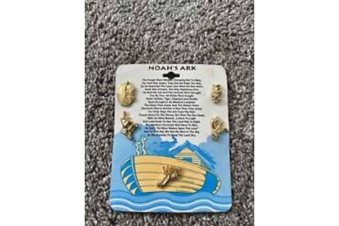 VTG Noah's Ark Pins Goldtone New on Original Card Giraffe Elephant Set of 5 NOS