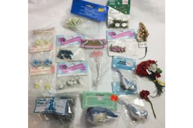 NEW Lot Of Assorted Craft Flowers, Ribbon Roses, Birds, Porcelain Flowers +++