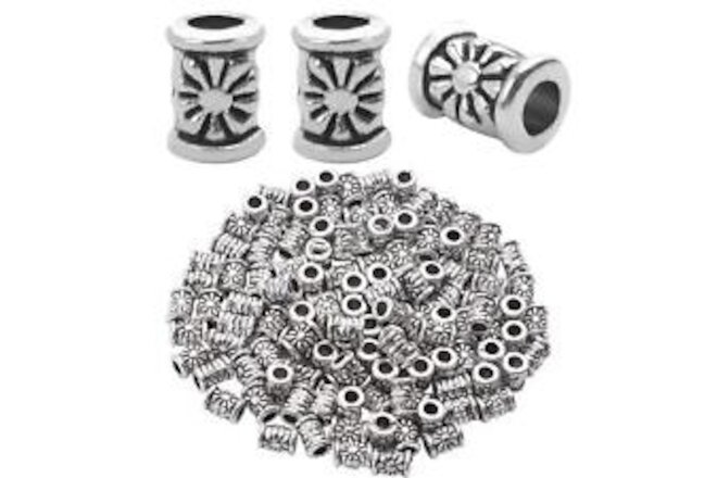 120pcs Tibetan Silver Spacer Beads Charms Hollow Tube Bead for DIY Necklace B...