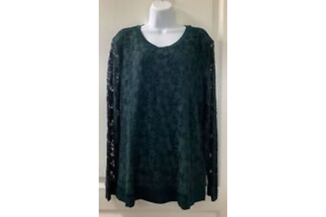 Adrianna Papell Top Womens XL Lace Pine Green NEW