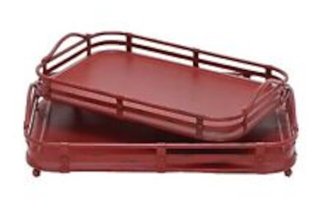 Red Metal Decorative Tray (Set of 2)