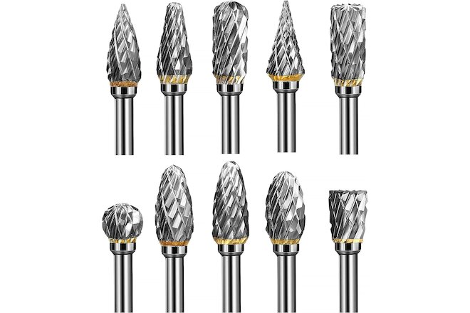 Tungsten Carbide Rotary Burr Bit Set 1/8" Cutting Carving Burrs for Dremel Tool