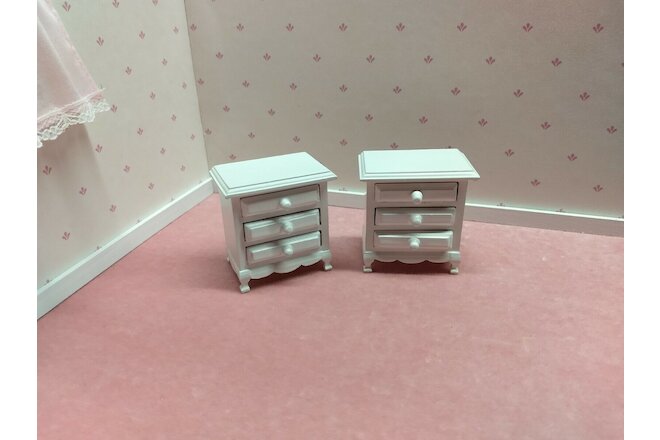 Dollhouse Miniature  White Wooden Night Stand Set