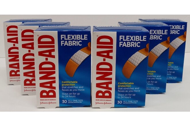 Lot of 6 Band-Aid Bandages Flexible Fabric 30 count  All 1 Size 3/4 in x 3 in