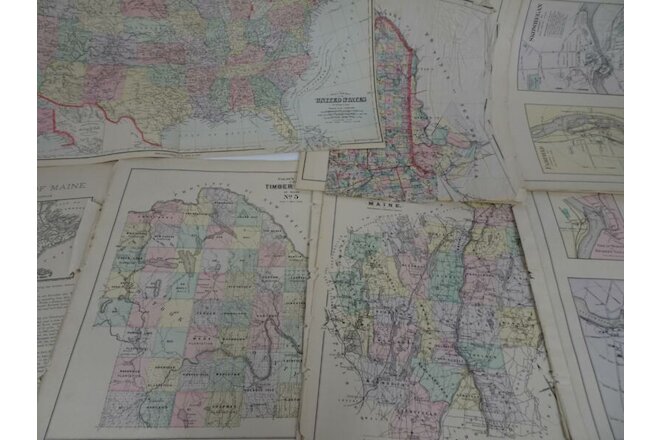 Collection 40 Maine Maps from Atlas circa 1880s Boothbay Bangor Timber Lands B6