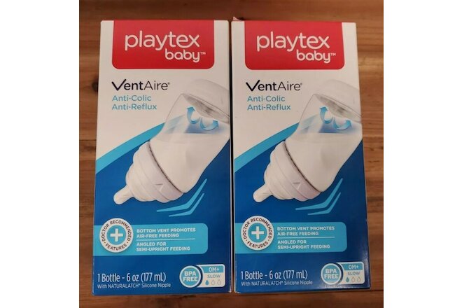 Playtex VentAire Bottom Vent Anti Colic Reflux Bottle 6 oz, 0M+ Slow Lot of 2