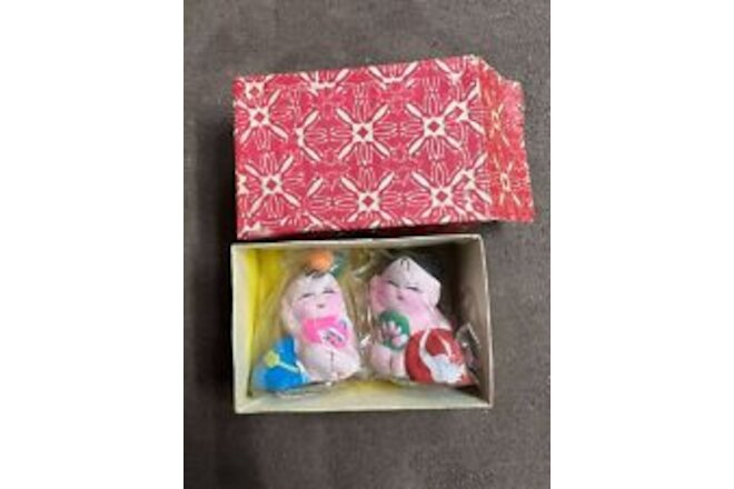 Lot of 2 Wuxi Hui Shan Asian Clay Dolls Figurines w/ original box