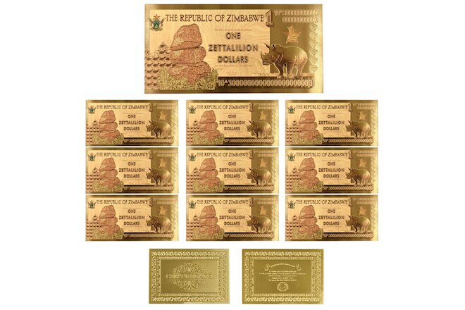 10per Zimbabwe One Zettalilion Dollars Gold Foil Paper Money Crafts Collection