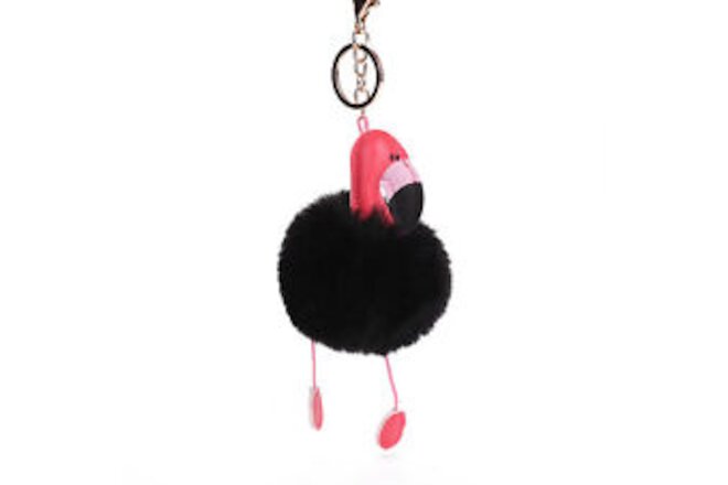 Key Ring Stitching Colors Flamingo Shape Girls Fluffy Fur Pom Key Chains Vivid
