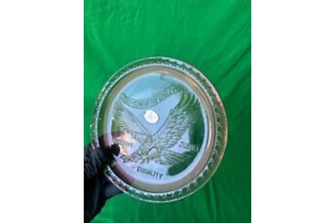 Eagle Plate, 1782-1982 Year Of The Eagle Justice Freedom Equality Green Glass 8”