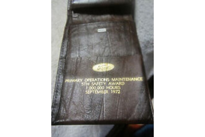 1972 Ford safety award New Rolfs leather wallet billfold,VTG ad auto car rare