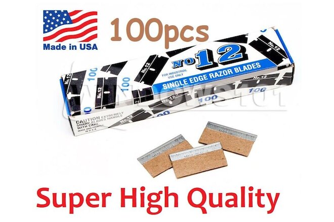 100 Very High Quality Single Edge Razor Blades No 12 Steel Extra Sharp Knife USA