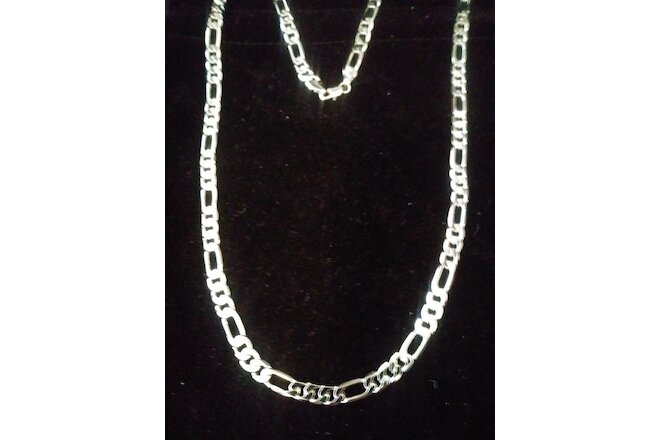 14K WHITE GOLD CLAD  MENS WOMENS FIGARO CHAIN LINK  NECKLACE 24 IN 6 MM + BONUS