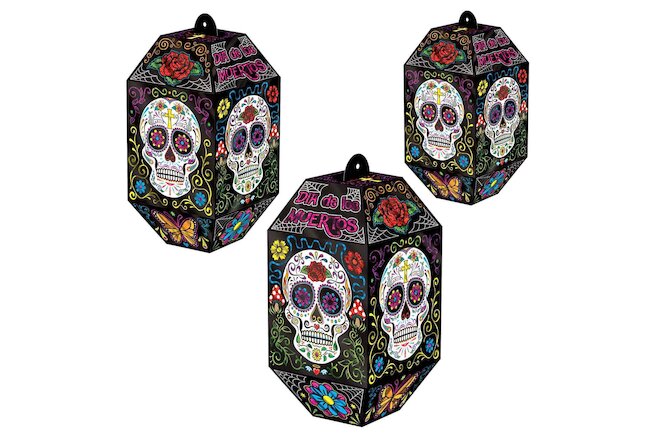 3 Dia De Los Muertos Day of the Dead Sugar Skull Lanterns Party Decoration 8-11"