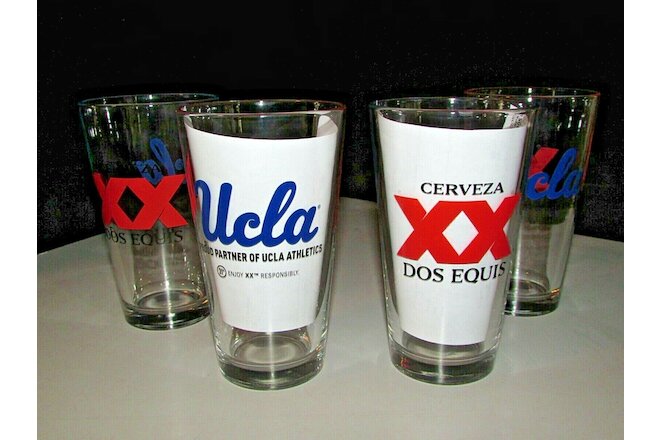 (4) NEW Dos Equis XX UCLA Bruins College Beer Pint Glass Man Cave Bar lot No Tap