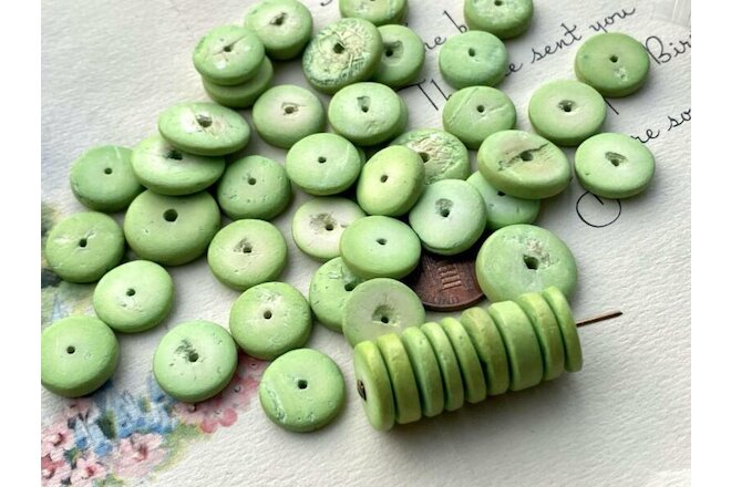 Vintage 12mm - 15mm Lime Green Coconut Disc Beads 24