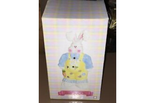 Ceramic Tealight holder Spring/Easter Bunny In Yellow Overalls 8.5”