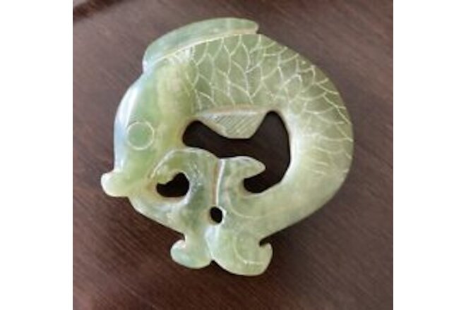 Carved Green Jade Fish Pendant