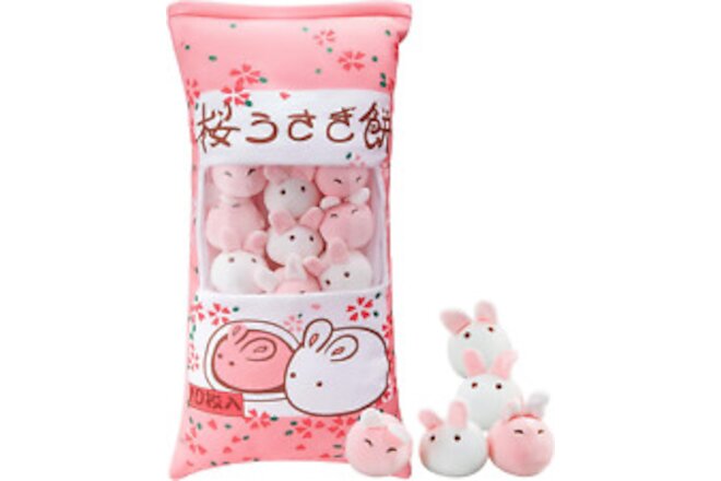 Cute Bunny Plush Pillow Throw Soft Kawaii Rabbit Pillows Bag of Cherry Blosso...