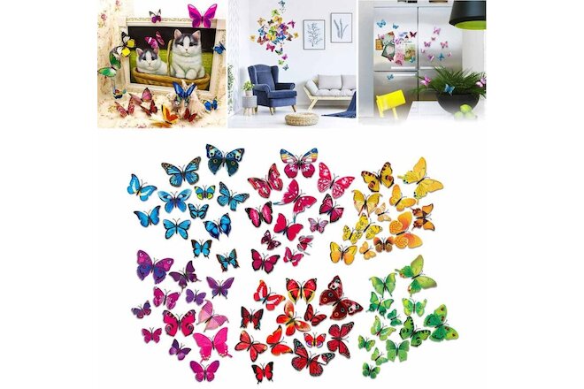 72pcs 3D Butterfly Wall Stickers Removable Mural Decals DIY Art Home Decoration