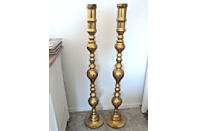 pair pr Brass Bronze 40" tall ALTAR Church CANDLE STICK HOLDERS 9 lbs each vtg
