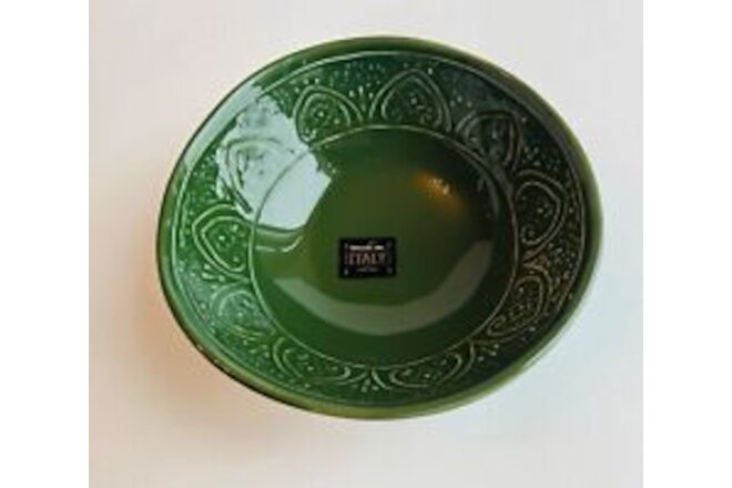 La Ceramica Heart Embosed Dark Green Serving Bowl 7.5" dia x 3" deep, Italy
