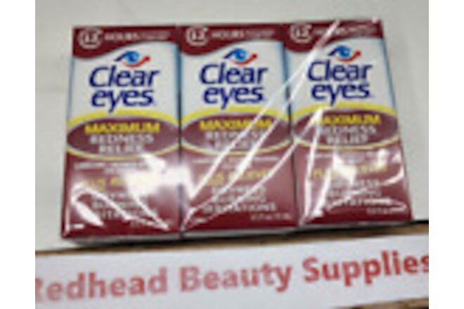 (3 pack) Clear Eyes Maximum Redness Relief Eye Drops .5 fl oz each EXP 03/24