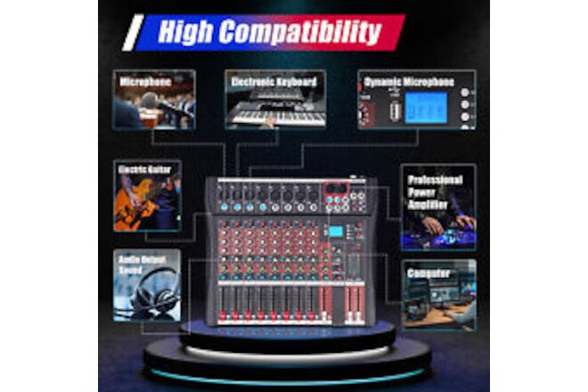 8 Channel Bluetooth Mixing Console USB Audio Stage Mixer Console LED Display