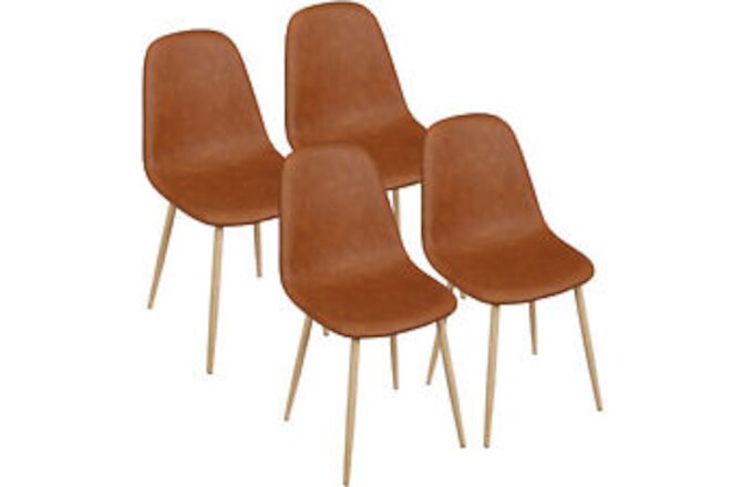 4PCS PU Leather Dining Chairs with Metal Legs for Dining Room Bedroom Brown
