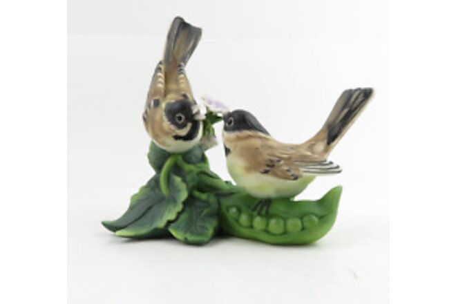 Classic Treasures Porcelain Sculpture of Finches (2) Sitting on Sweet Peas - VTG