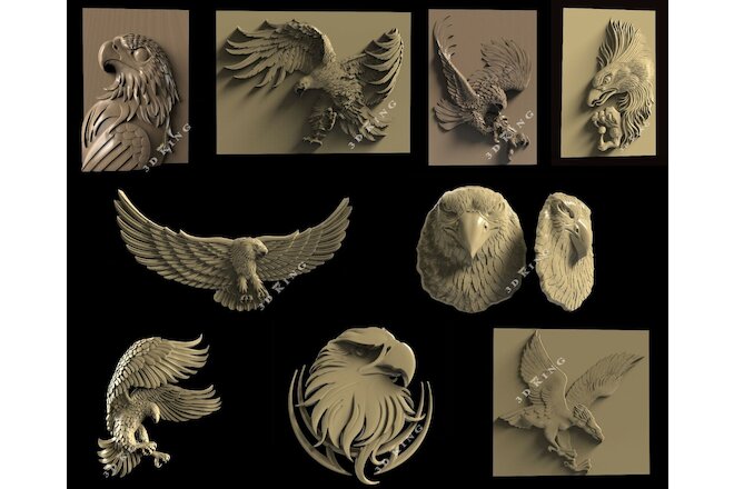 9 Pcs STL 3D Models EAGLE THEME for CNC Router 3D Print Engraver Carving Aspire
