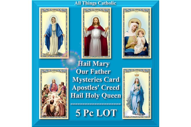 Prayer Card 5 pcs Lot for Saying Rosary Our Father Hail Mary Apostles' Creed set