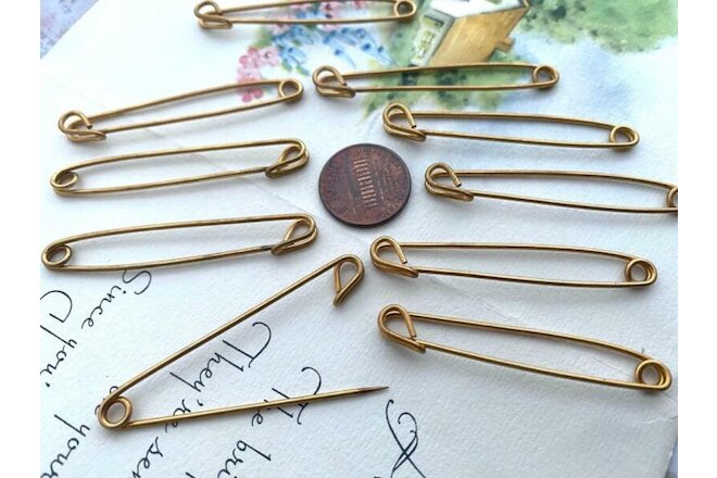 Vintage Large 4 Inch Brass Safety Pins 10