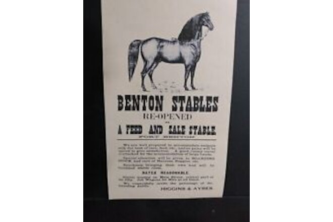 FORT BENTON MONTANA TERRITORY ADVERTISING 1880s Montana Horse Stables  Western